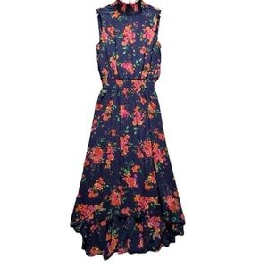nanette Nanette Lepore blue floral print smocked neck and waist ruffle hem dress